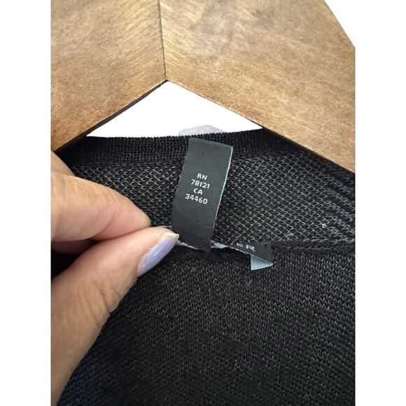 Eileen Fisher XS Open Front Cardigan Jacket black gray Windowpane Check Linen bl - Picture 11 of 11